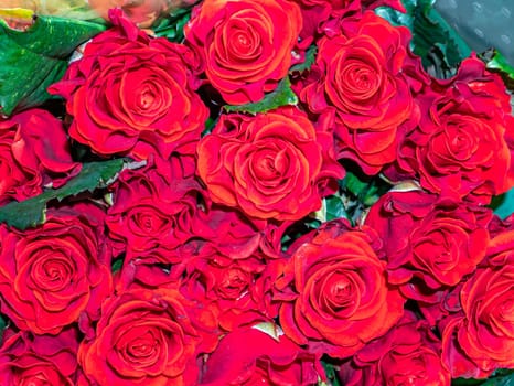 Festive bouquet of garden flowers of a red rose. Mothers Day. Birthday. Bridal bouquet. Day of Remembrance. International Women's Day. Place for text. Background image. Advertising. Gift.