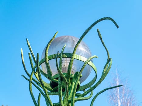 Street lamp electric lamp against the blue sky. Technologies. Electric lighting. Background image. Place for text.
