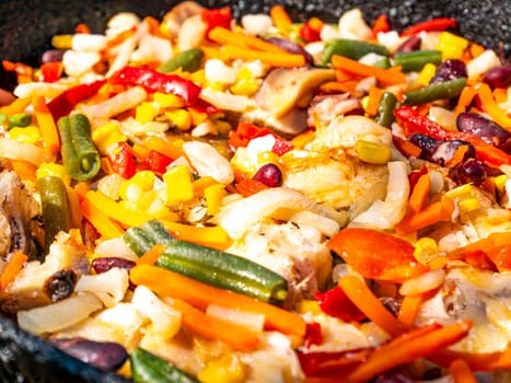 Culinary dish fried fish with vegetable stew. Food photo. Fish. Vegetables. Place for text. Cooking. Menu.