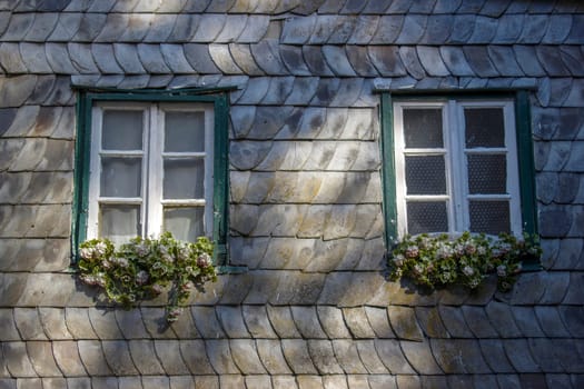 facade of house in the historic center of Monschau in Germany
