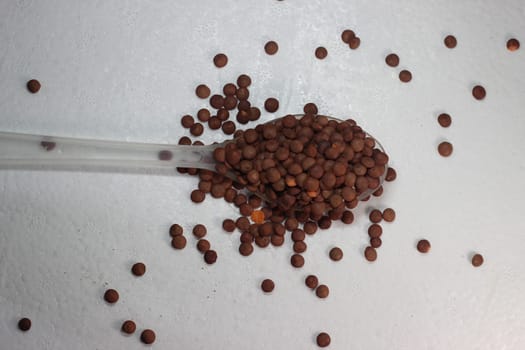 Top view of assortment of nuts, seeds and fruits. Collection of different spices and cereals.