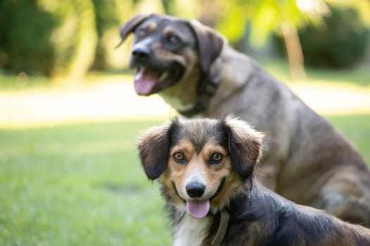 Dogs playing in the yard.