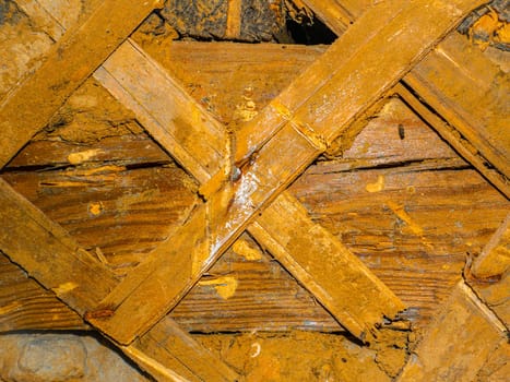 Texture of old wooden plaster walls of the building. Background image. Place for text. Template. Poster. Building sector. Construction and repair. Retro style