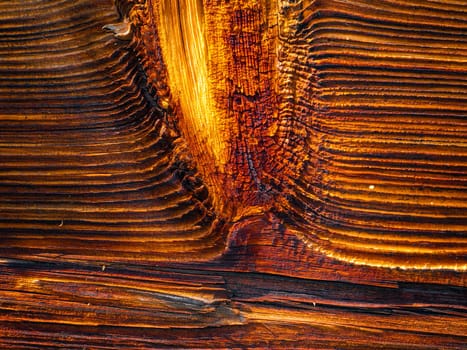 The texture of the longitudinal section of wood with knots. Background image. Place for text. Template. Poster. Wood processing industry. Old wooden board. Deforestation.