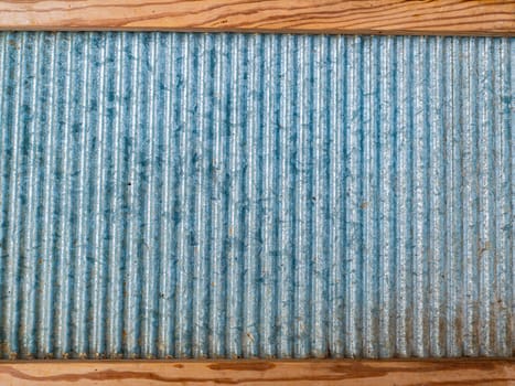 Retro household board for hand washing clothes. Board for hand washing clothes. Housekeeper. Laundry soap. Soapy water. Wooden frame. Washer. Place for your text. Womens homework.
