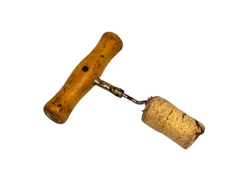 Corkscrew for opening wine bottle corks. Corkscrew for opening wine bottles. Cork stopper. White background. Kitchen tools. Opener. Bar instrument. Background image.