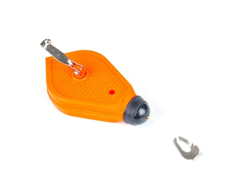 Painting cord for marking the surface of the walls. Chalk thread. Cord tracing. Surface level. Chalk marker. Builder working tool. Work tool. Construction and repair of houses. White background.
