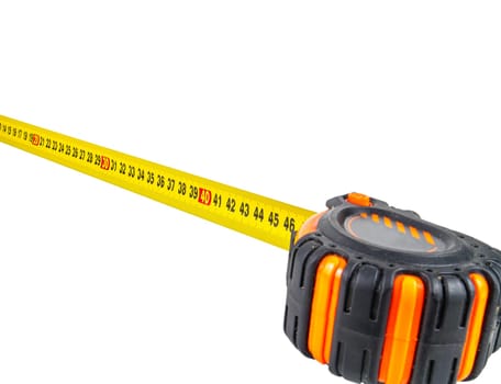 Working tool measuring tape on a white background. Yardstick. Ruler for measuring length. Worker tool. Construction and repair. Equipment. White background. Mestere artisan.