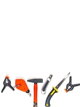 Builder working tool on a white background. Working tool. Construction equipment. Construction and repair. Apartment and house. A set of equipment. Master builder.