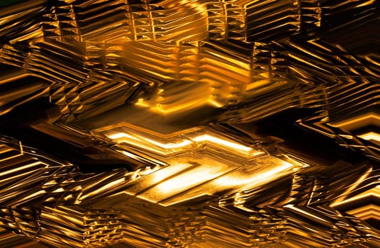 Abstract illustration of figured glass in gold tones. Textured image of figured glass with a pattern. Abstract illustration. Gold colors. Background image. Place for text. Poster. Booklet.
