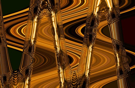 Abstraction of glass crystal with distortions in gold colors. Crystal glass illustration in gold color. Abstraction of gold with distortion. Volumetric illustration. Background image. Poster.