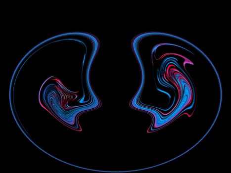 Abstract illustration of red and blue distortion of outer space. Blue and red streaks on a black background. Spirals of galaxies. Fantastic illustration. Space. Astronomy. Background image.