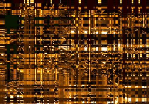Abstract illustration of intersecting squares in gold tones. Textured image of the surface of a square structure. Abstract illustration. Gold colors. Background image. Place for text. Poster. Booklet.