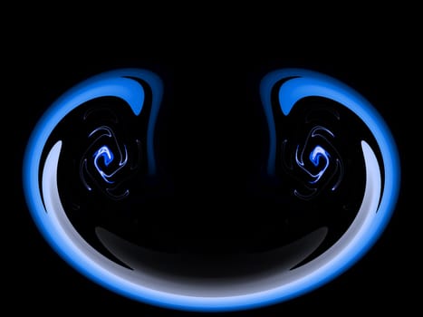 Abstract water bubble with eyes on a black background. Space. Devil eyes. Halloween holiday. Fantastic theme. Blue head on a black background. Illustration. Template for text. Background image.