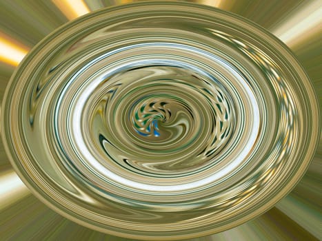 Abstract 3d glass sphere in golden colors. Deformed glass sphere. Space theme. Melting gold. Transparency and reflections. Background image. Place for your text. Poster.