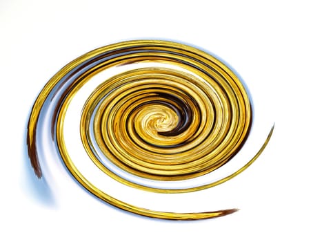 Fiery spirals curvature of space on a white background. Fiery swirls. Outer space abstraction. Cosmic spiral. Abstract flame. White background. Golden color. Background image. Poster.
