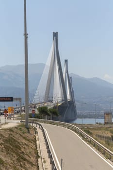 The Rio-Antirrio suspension bridge crossing Corinth Gulf in Greece