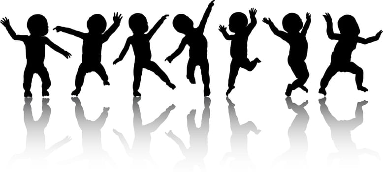 Silhouettes of babies dancing
