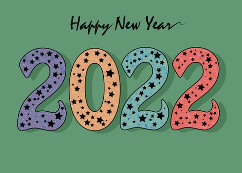 Happy New year 2022 with gothic black stars. illustration