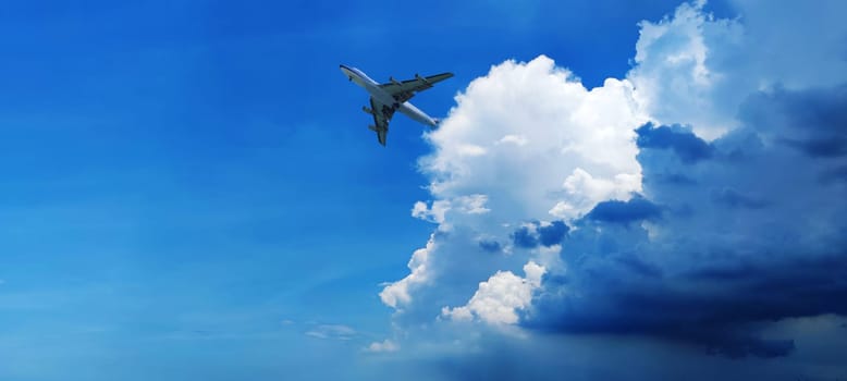 The Airplane in the sky at sunrise or sunset