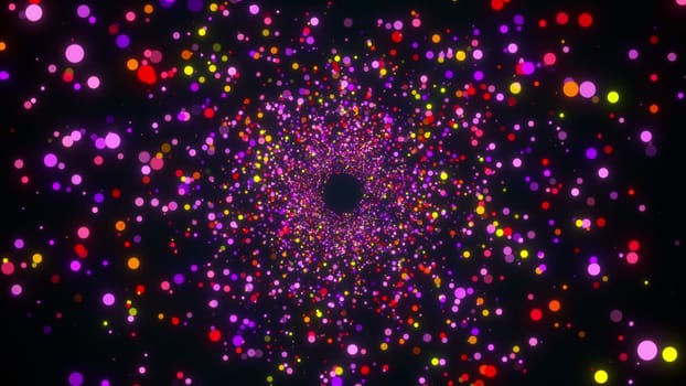 Tunnel of sparkling particles. 3D rendering abstract space, computer generated backdrop