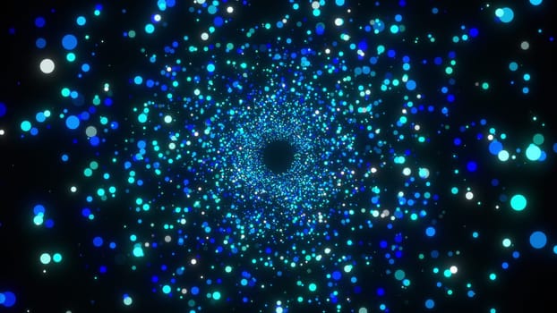 Tunnel of sparkling particles. 3D rendering abstract space, computer generated backdrop