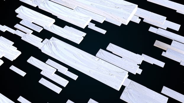 Flying random stream 3d render of rectangular boards. Marble slabs in building frame motion. Natural surface tracery with fibrous curves. Construction interior decoration.