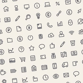 Light Seamless Business Background with Line Icons. Editable Pattern in Swatches. Clipping paths included in additional jpg format.