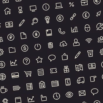 Dark Seamless Business Background with Line Icons. Editable Pattern in Swatches. Clipping paths included in additional jpg format.
