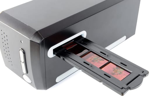 scanner for slides and films on white background