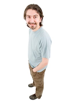 young casual man full body in a white background