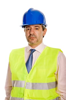 An engineer with blue hat, isolated on white