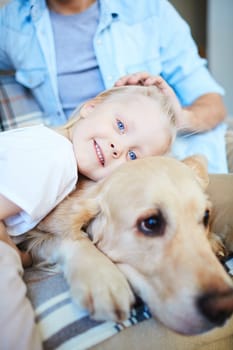 Cute little girl expressing affection to her pet