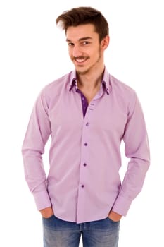 young happy casual man portrait, isolated on white