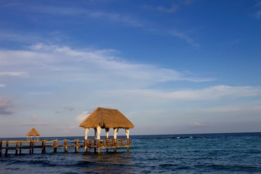 wooden dock at the caribbean sea at Yucatan Peninsula, Mexico