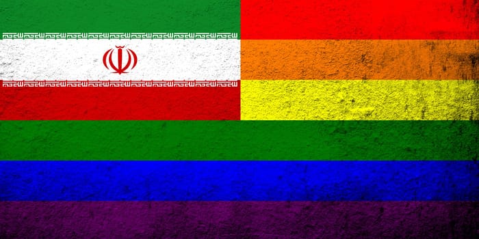 Iran Rainbow LGBT pride flag. Grunge background