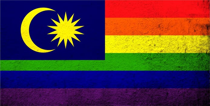 Malaysia Rainbow LGBT pride flag. Grunge background