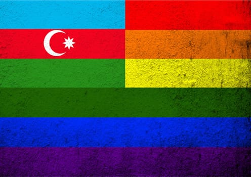 Rainbow pride flag of the LGBT community of Azerbaijan. Grunge background