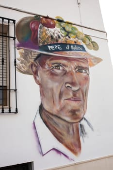 Jan 1st 2020 - Montilla, Spain: Pepe El Maleno Local celebrity in Montilla. Wall Painting, Cordoba, Andalusia, Spain. Unknown painter
