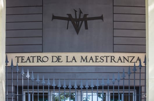 Seville, Spain - Sept 27th 2020: Teatro de la Real Maestranza door, opera house located in Seville, Spain