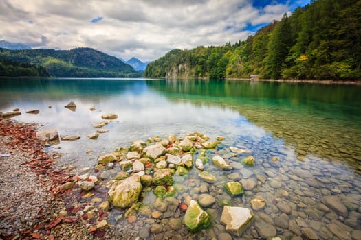 Long exposure image of the Lake Alpsee in Schwangau, Bavaria, Germany