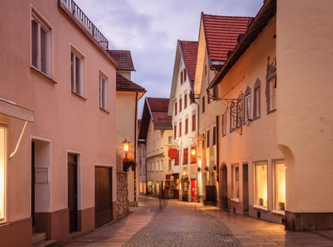 Evening street scene in the city of Fussen, Germany