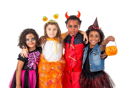 Group of kids in Halloween/Carnaval costumes isolated