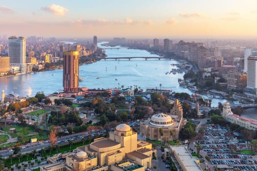Modern Cairo, view on the Nile and the bridges, Egypt.