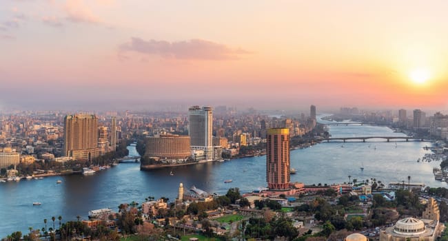 Sunset over the NIle in Cairo downtown, Egypt.