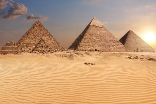 The Pyramids after the sunset, wonderful desert view, Egypt.