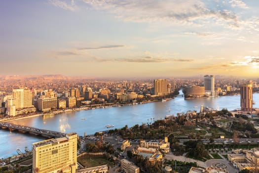 The Nile view in Cairo from the TV Tower, Egypt.