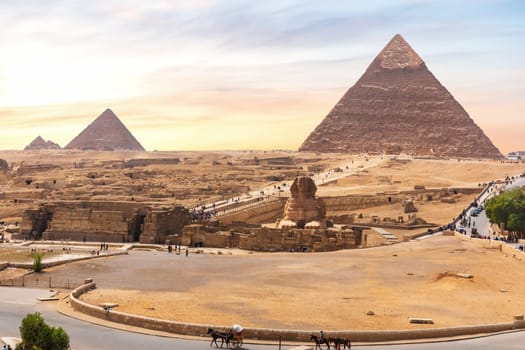 The Great Sphinx and the Egypt Pyramid Complex nearby, Giza.