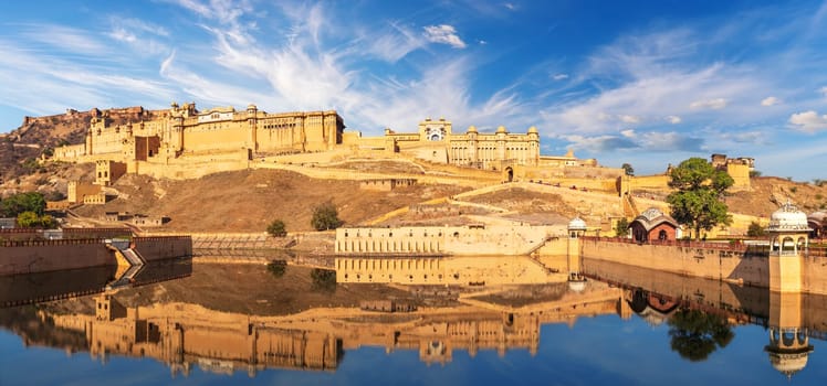 Amber Fort at sunrise, wonderful panorama, Jaipur, Rajasthan, India.