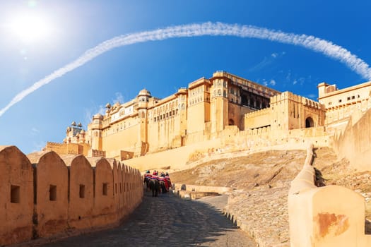 The Walls of Amber Fort in India, Jaipur, Rajasthan.